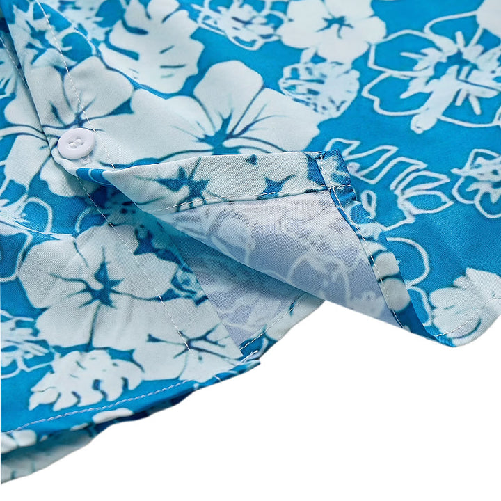 Men's Two-Tone Blue Hibiscus Floral Print Casual Beach Shirts - image 6