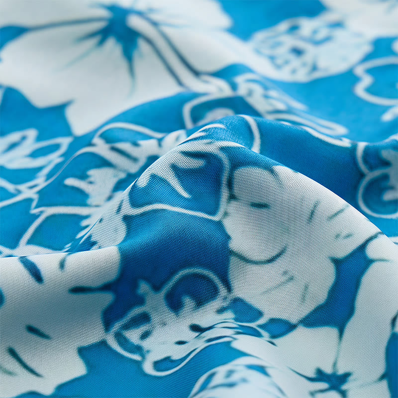 Men's Two-Tone Blue Hibiscus Floral Print Casual Beach Shirts - image 5