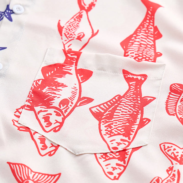 Patriotic American Flag & Fish Print Short Sleeve Shirt - image 6