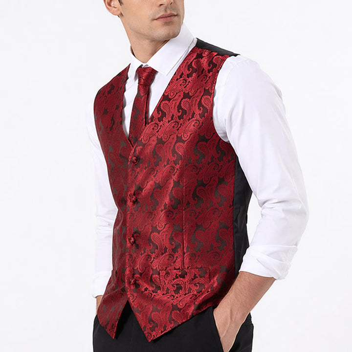 Men's All-match Paisley Pattern Waistcoat 4-in-1 Outfit Set Suit Vest - image 2