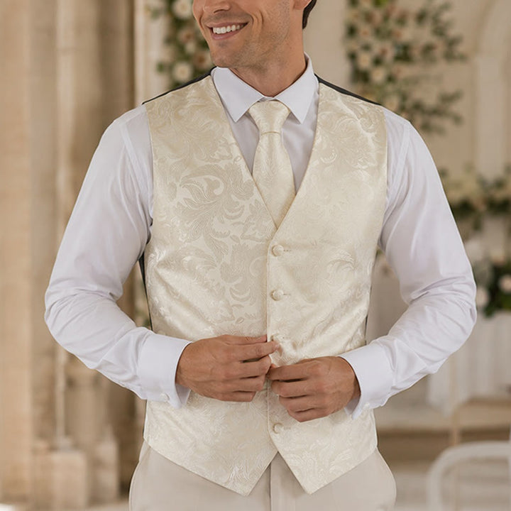 Men's All-match Paisley Pattern Waistcoat 3-in-1 Outfit Set Suit Vest - Ivory White - 3XL - image 4