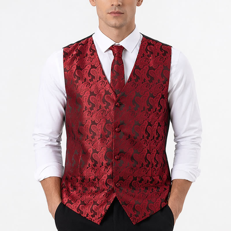 Men's All-match Paisley Pattern Waistcoat 4-in-1 Outfit Set Suit Vest - image 1