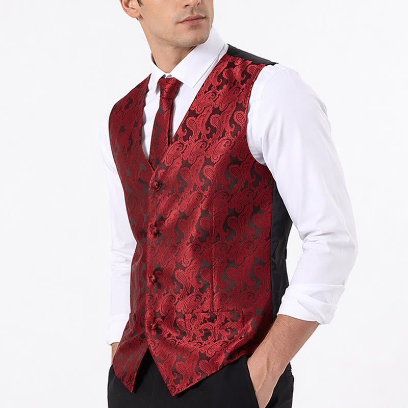 Men's All-match Paisley Pattern Waistcoat 3-in-1 Outfit Set Suit Vest - image 2
