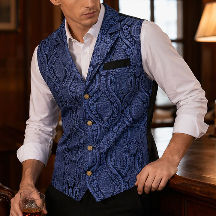 Men's Victorian Floral Jacquard Gothic Formal Chenille Suit Vest - Blue - 2XL - image 0