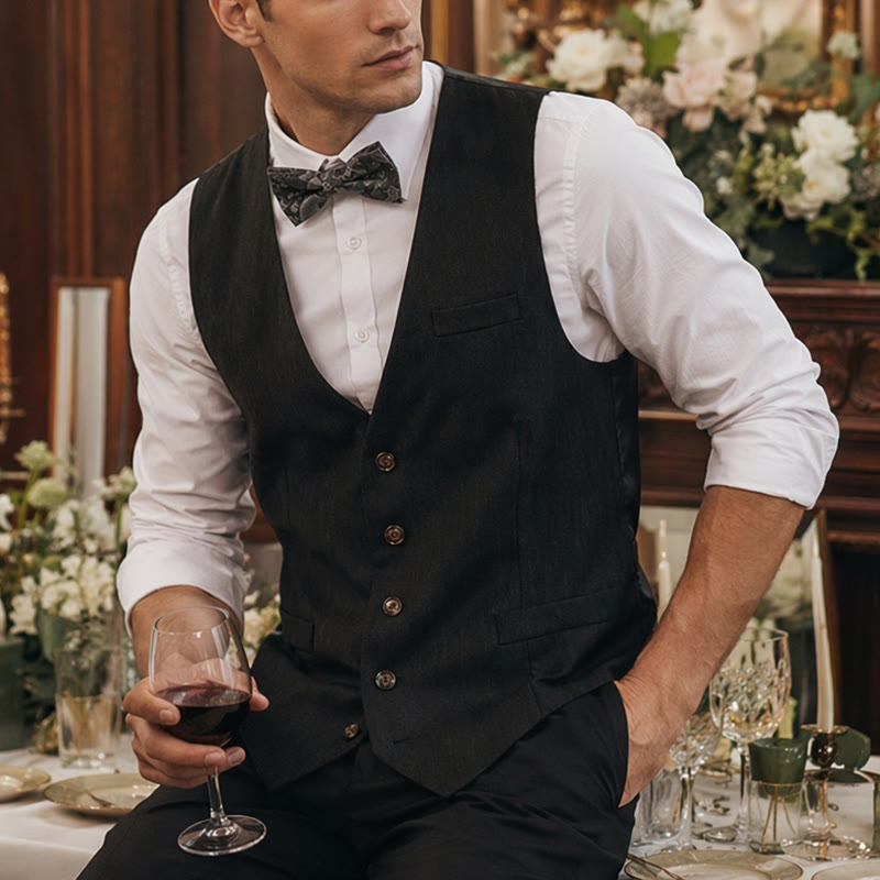 2Pcs Men's Charcoal Gray Suit Suit Vest With Paisley Bow Tie - Gray - 2XL - image 0