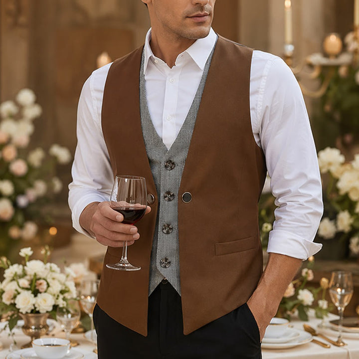 Men's Urban Two-Tone Faux Layered Design Suit Vest - Brown - 2XL - image 4