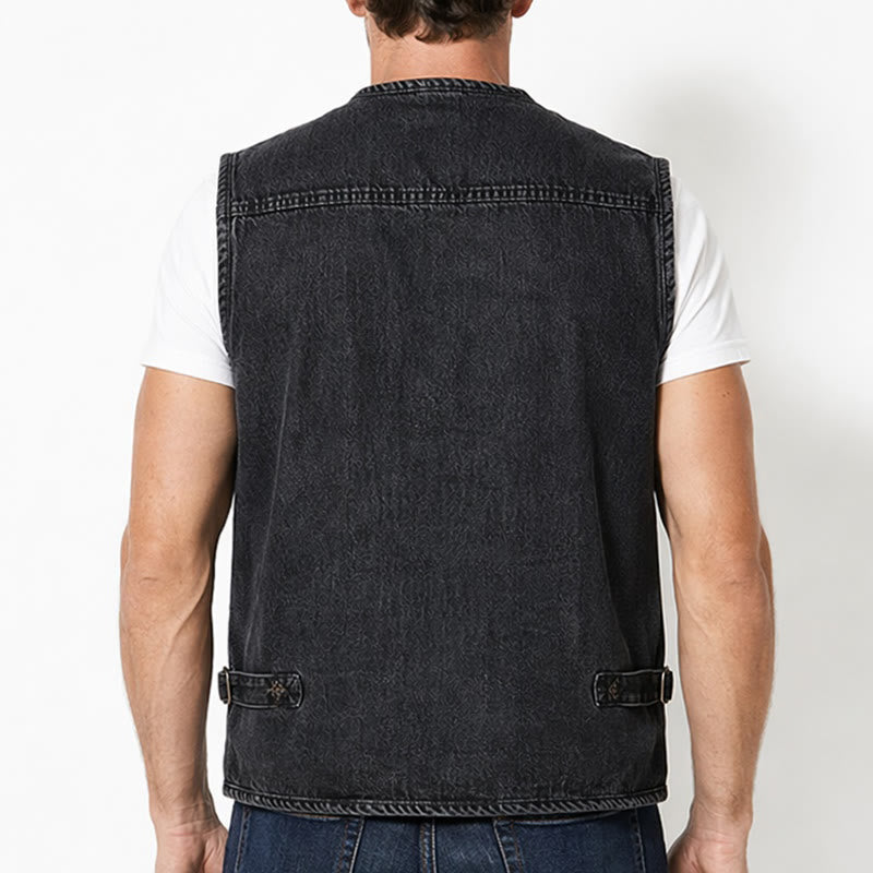 Vintage Multi-Zip Techwear Sleeveless Denim Vest - image 2