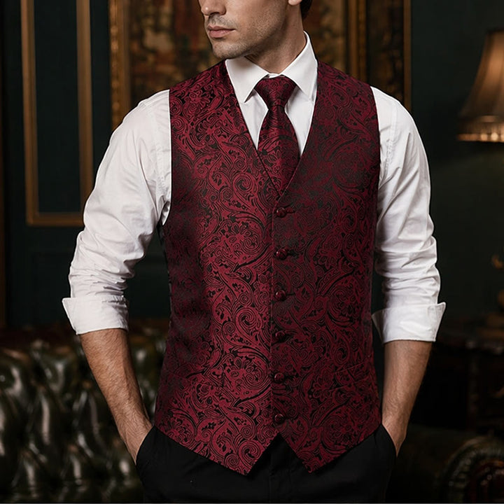 Men's Vintage Paisley Jacquard Waistcoat Set  Formal Suit Vest - Wine - 3XL - image 6