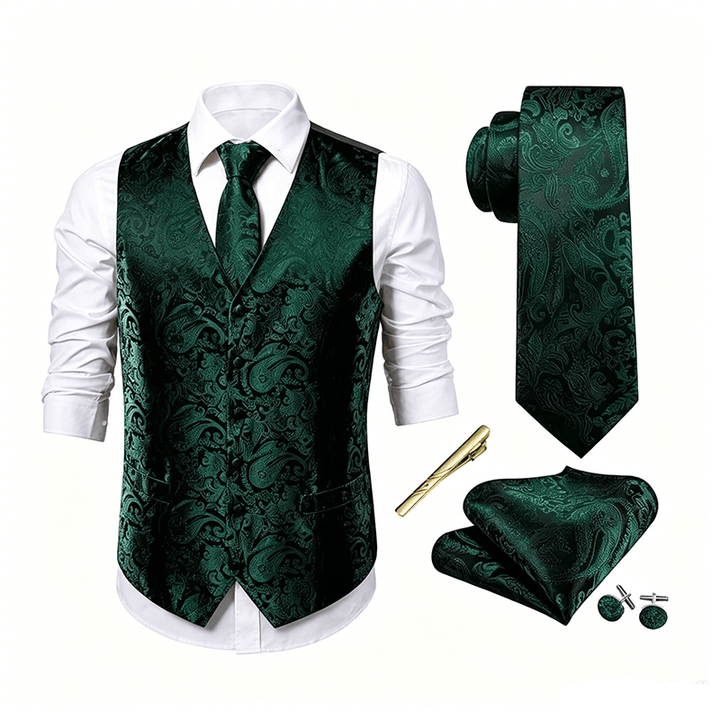 Men's Vintage Paisley Jacquard Waistcoat Set  Formal Suit Vest - image 19