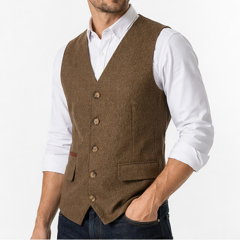 Men's British Herringbone Thick Casual Suit Vest - image 2