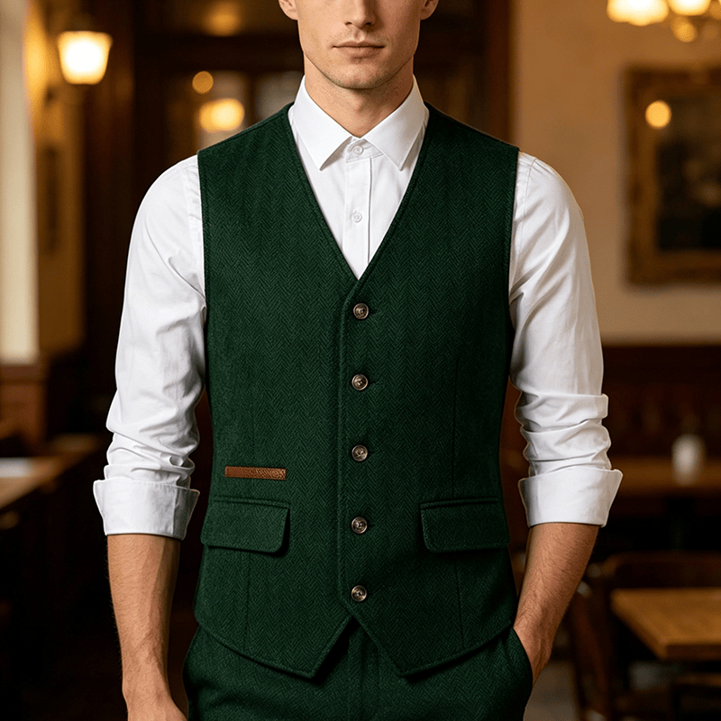 Men's British Herringbone Thick Casual Suit Vest - Dark Green - 3XL - image 4