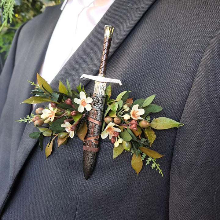 Medieval Fantasy Sword Boutonniere Suit Pocket Brooch - Flower & Sword - image 0