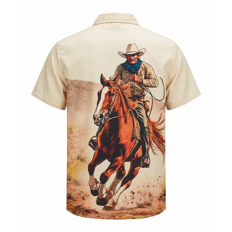 Lone Rider Western Galloping Cowboy Print Shirt - image 9
