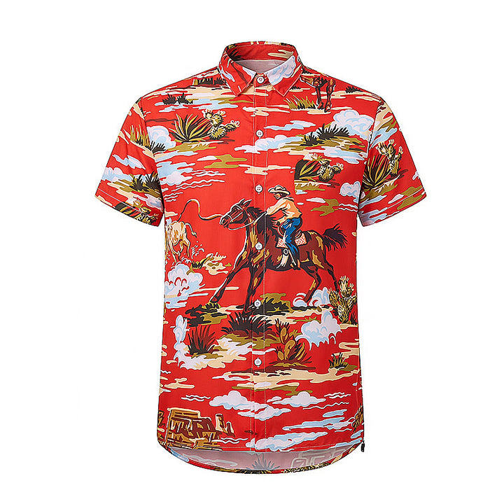 Red Wild West Desert Cowboy & Cactus Art Print Shirt - image 9