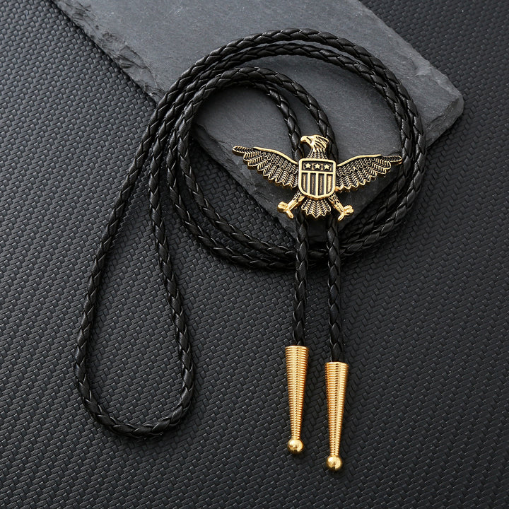 Western American Patriotic Eagle Star Shield Bolo Tie - Bronze - image 0