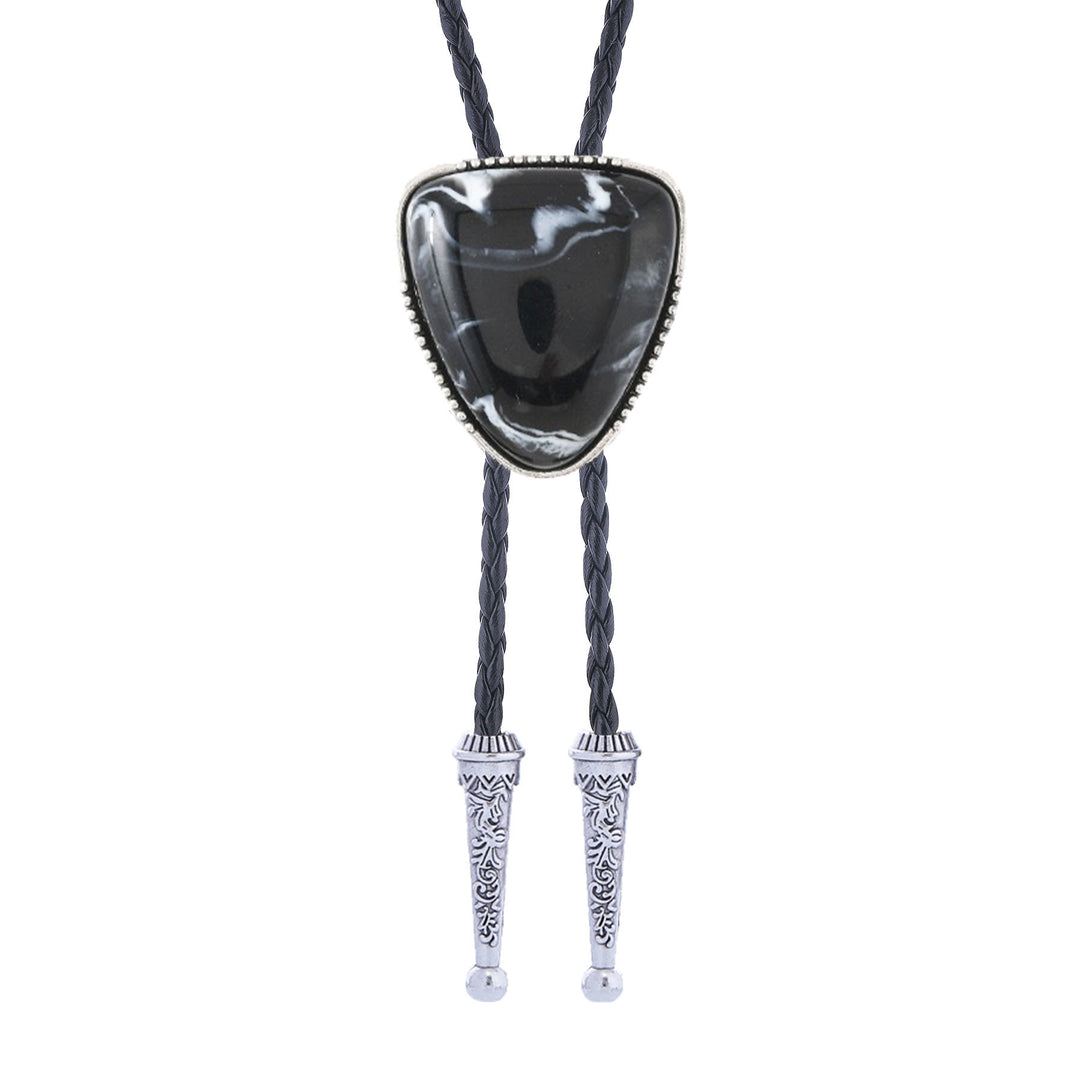 Western Glossy Artificial Tribal Shield Stone Bolo Tie - Black - image 5
