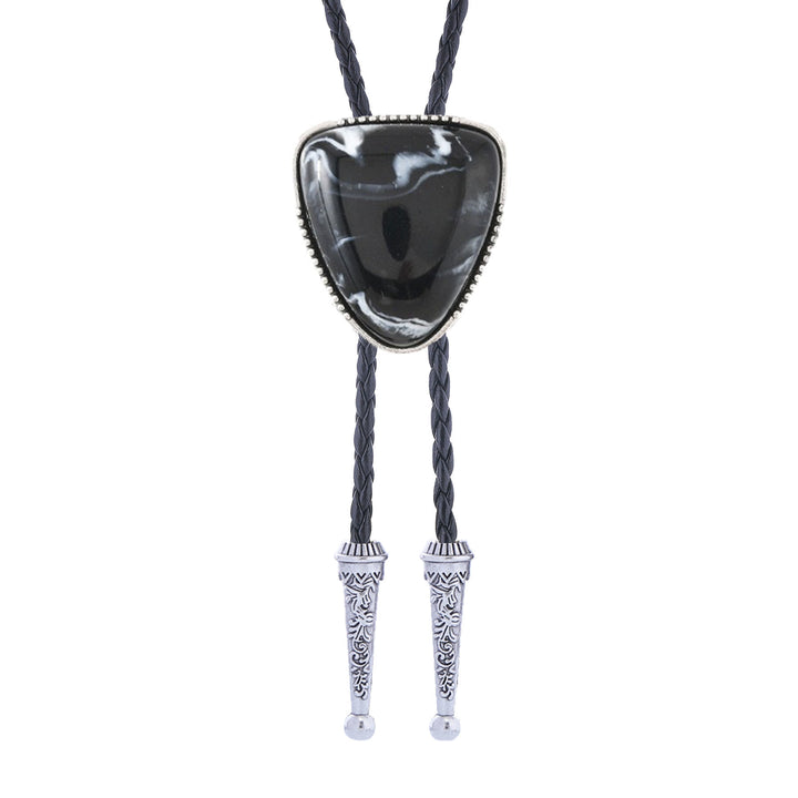 Western Glossy Artificial Tribal Shield Stone Bolo Tie - Black - image 5
