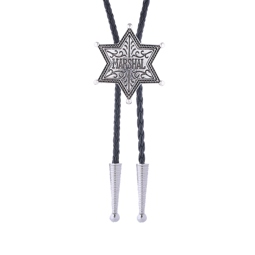 Vintage Western Marshal Hexagram Star Badge Bolo Tie - image 3