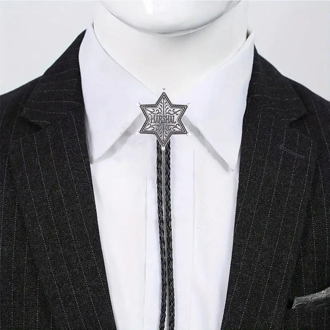 Vintage Western Marshal Hexagram Star Badge Bolo Tie - image 1