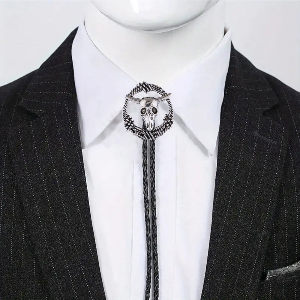 Steer Skull Rope Wreath Rock Style Bolo Tie - image 1