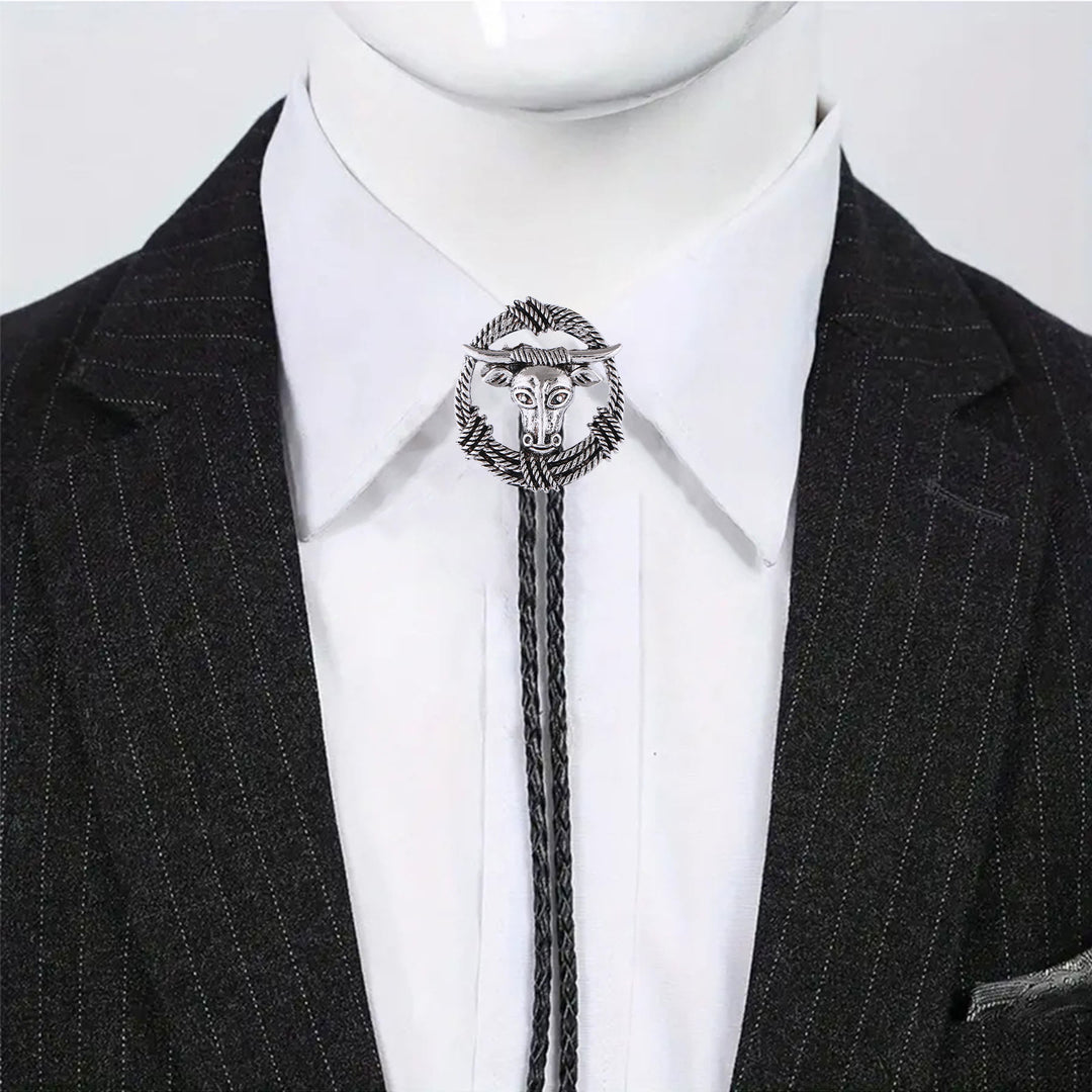 Rodeo Longhorn Bull Rope Wreath Rock Style Bolo Tie - image 7