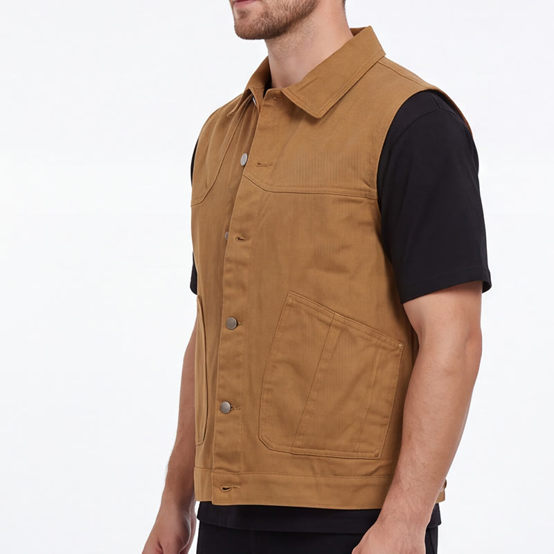 Men's American Vintage  Casual Washed Double Pockets Denim Vest - image 1