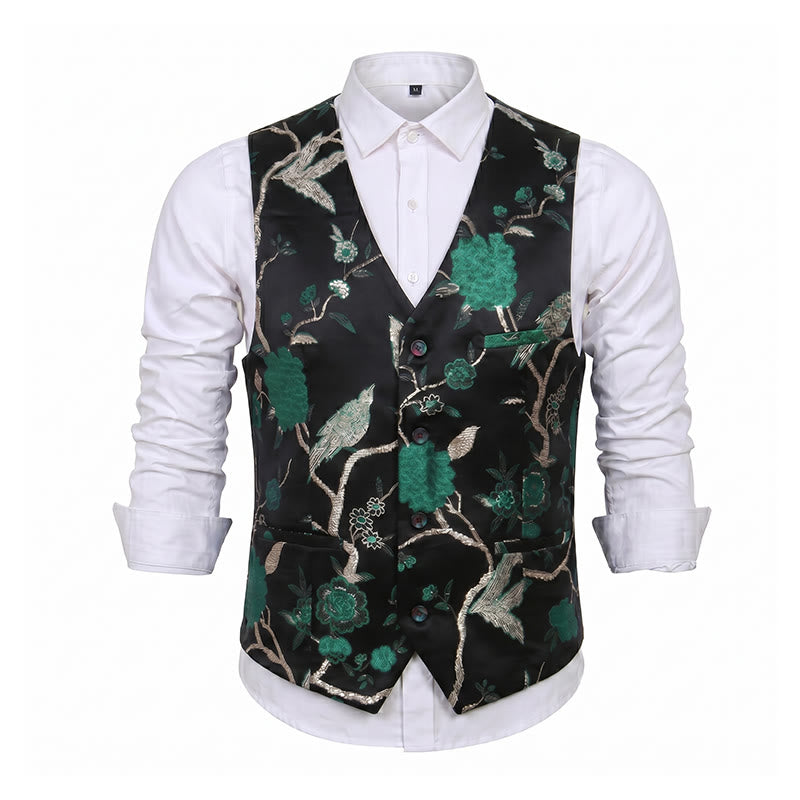 Men's Oriental Floral Jacquard Slim Fit Suit Vest - image 14