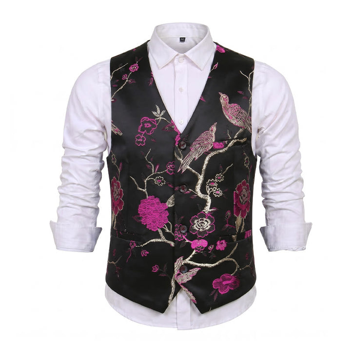 Men's Oriental Floral Jacquard Slim Fit Suit Vest - image 15