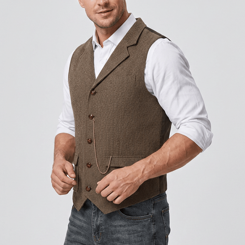 Men's Vintage Herringbone Tweed Suit  Vest - image 3