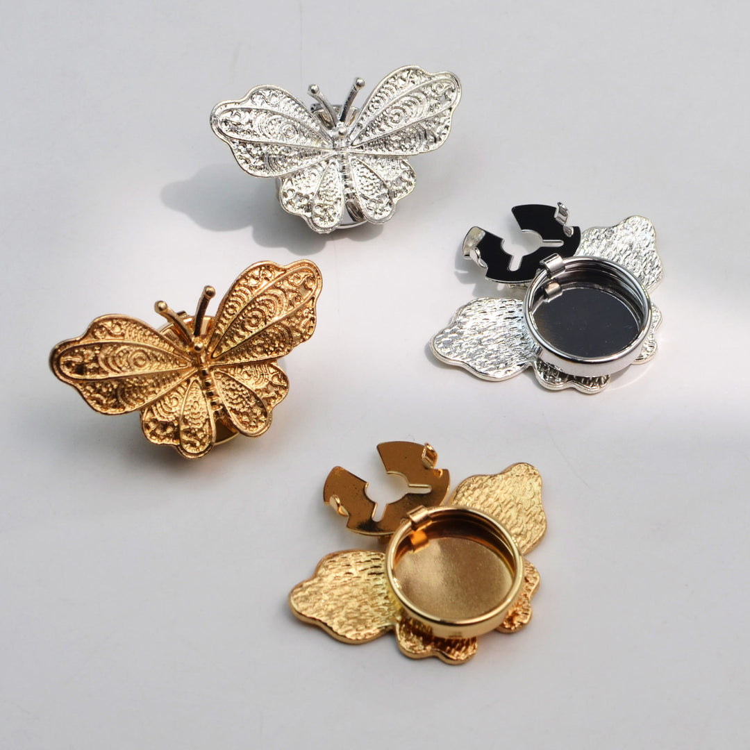 1 Pair Filigree Butterfly Snap-On Shirt Insect Button Covers - image 1