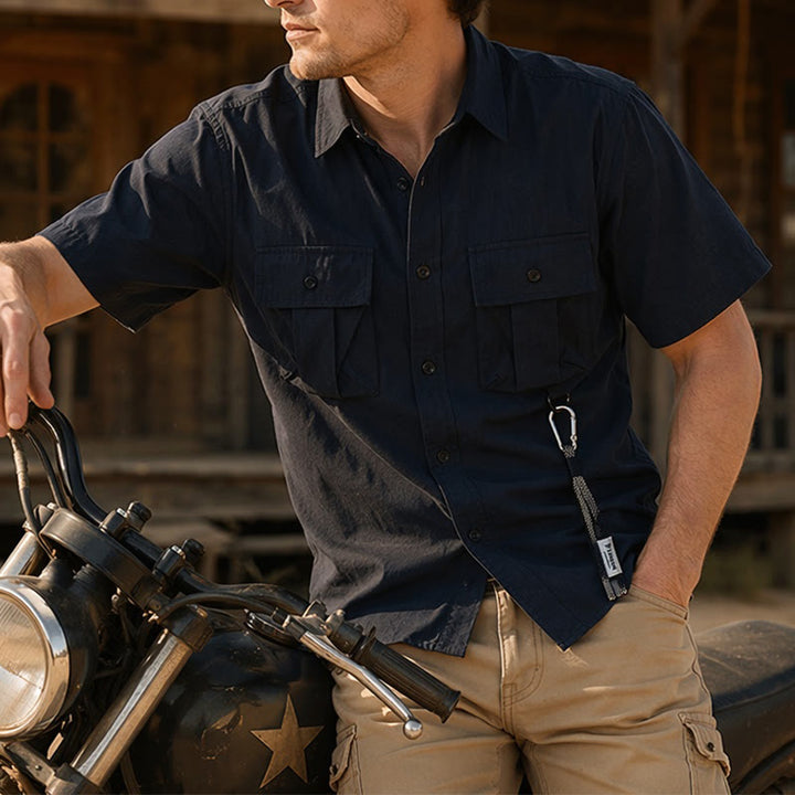 Men's Oversized Utility Workwear Shirt With Detachable Strap - Black - 5XL - image 3