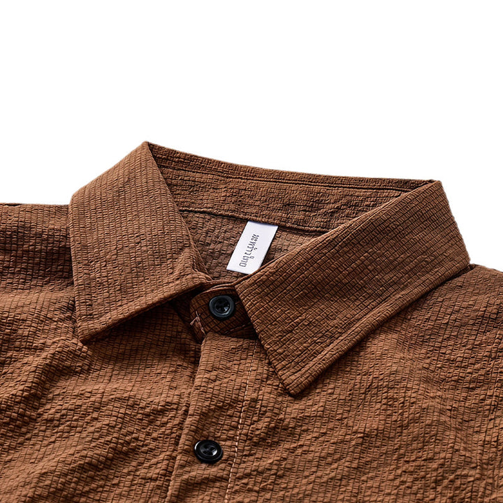 Men's Brown Oversized Seersucker Workwear Shirt - image 4