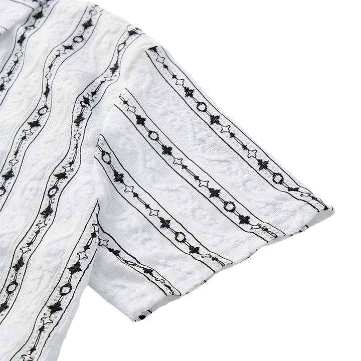 Geometric Vertical  Striped Pattern Cuban Collar Cotton Shirt - image 8