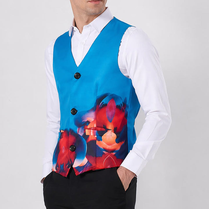 Men's Abstract Art Print Color Block Suit Vest - image 3