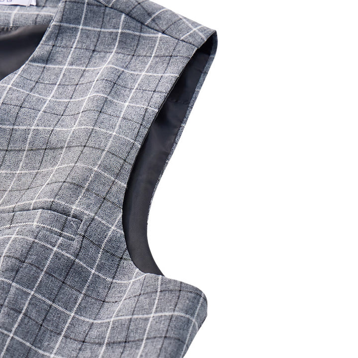 Men's Gray Checkered Formal Business Suit Vest - image 9