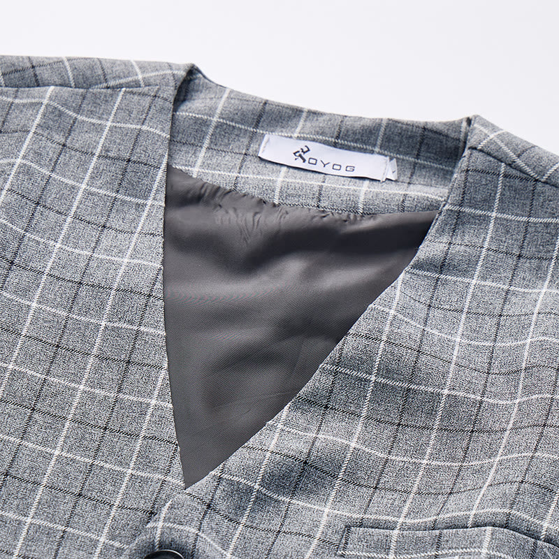 Men's Gray Checkered Formal Business Suit Vest - image 4