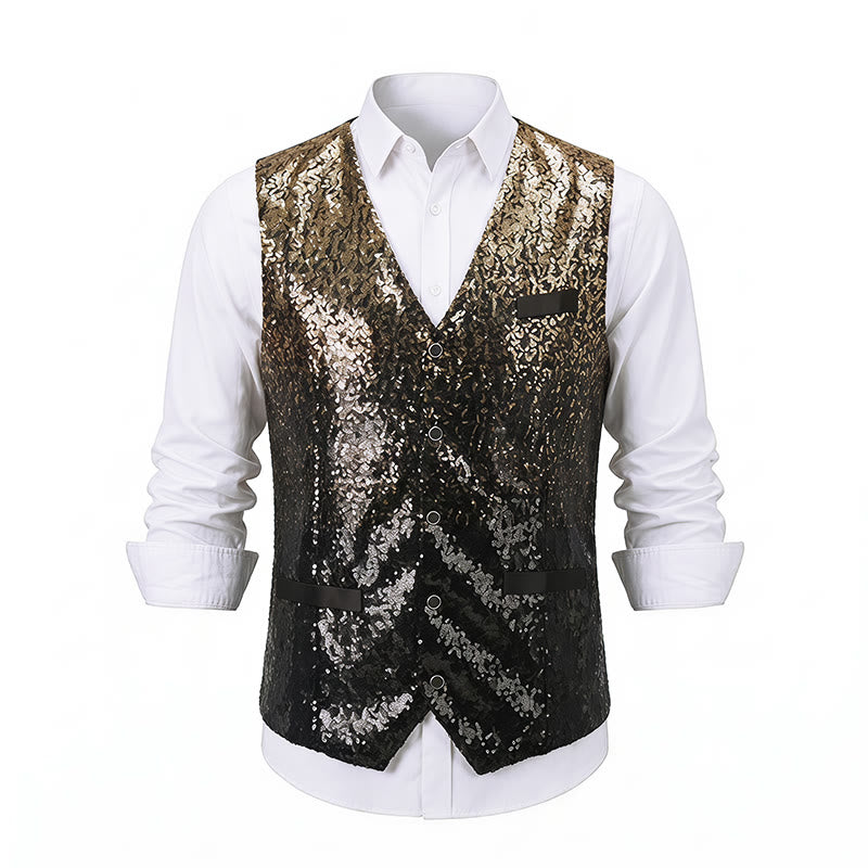 Men's Gold & Black Ombre Color Nightclub Sequin Vest - image 9
