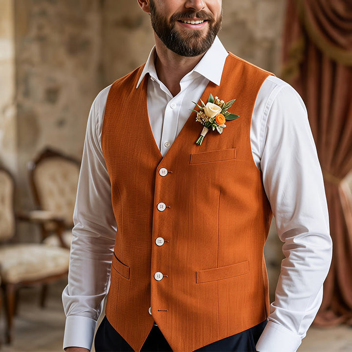 Men's Linen Blend Single Breasted Casual Vest - Orange - 4XL - image 11