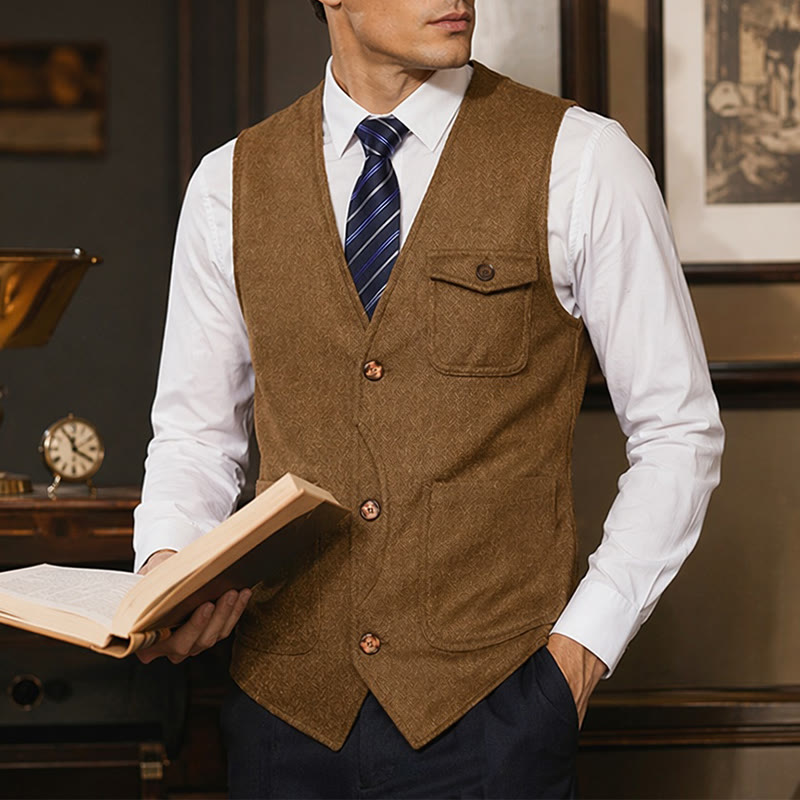 Men's American Vintage Herringbone Wrinkle Resistant Suit Vest - Brown - 3XL - image 15