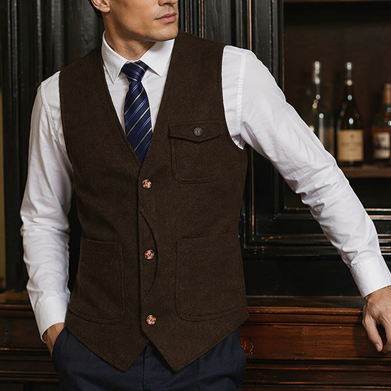 Men's American Vintage Herringbone Wrinkle Resistant Suit Vest - Coffee - 3XL - image 14
