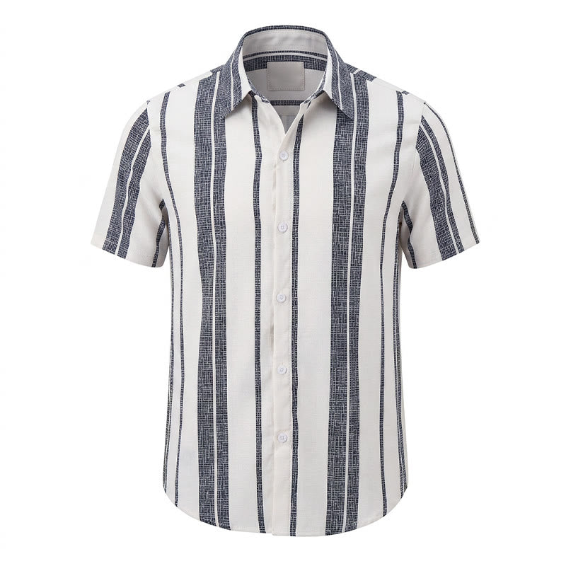 Tropical Resort Beach Summer Casual Striped Linen Shirt - image 9