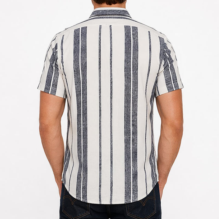 Tropical Resort Beach Summer Casual Striped Linen Shirt - image 2