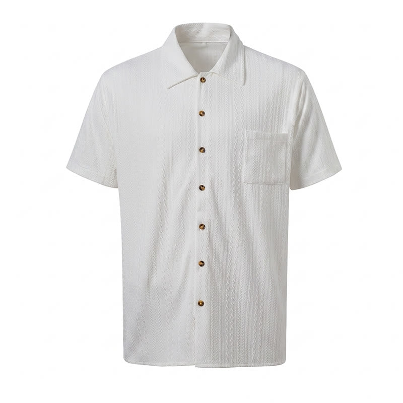 White Textured Resort Wear Jacquard Weave Shirt - image 10