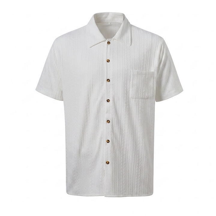 White Textured Resort Wear Jacquard Weave Shirt - image 10