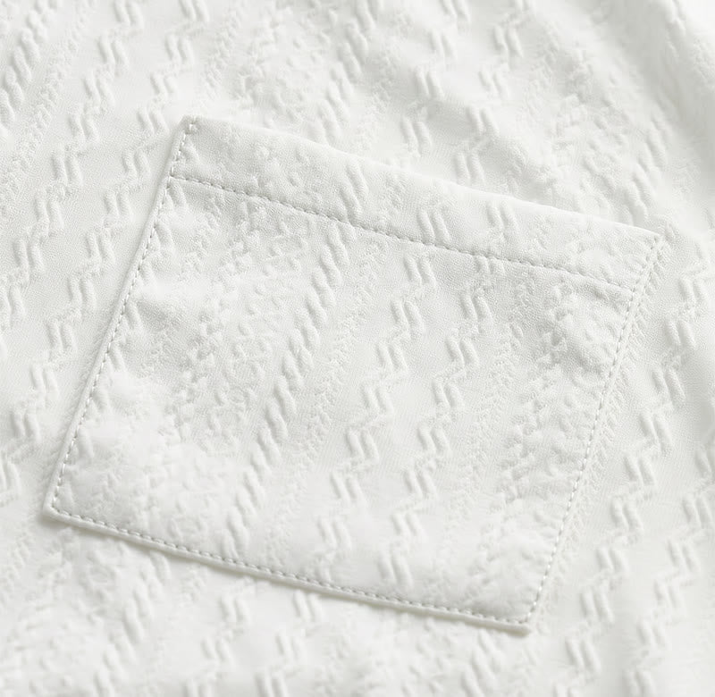 White Textured Resort Wear Jacquard Weave Shirt - image 6