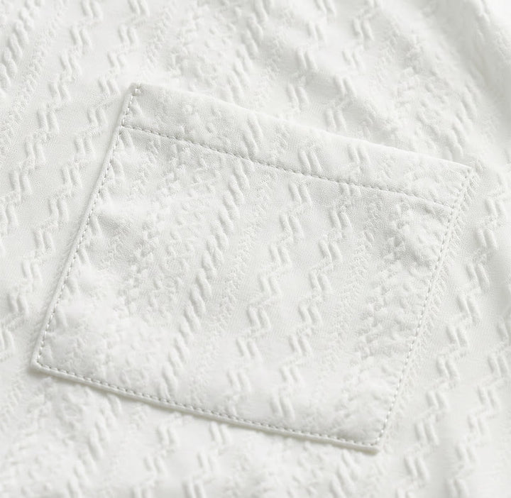 White Textured Resort Wear Jacquard Weave Shirt - image 6