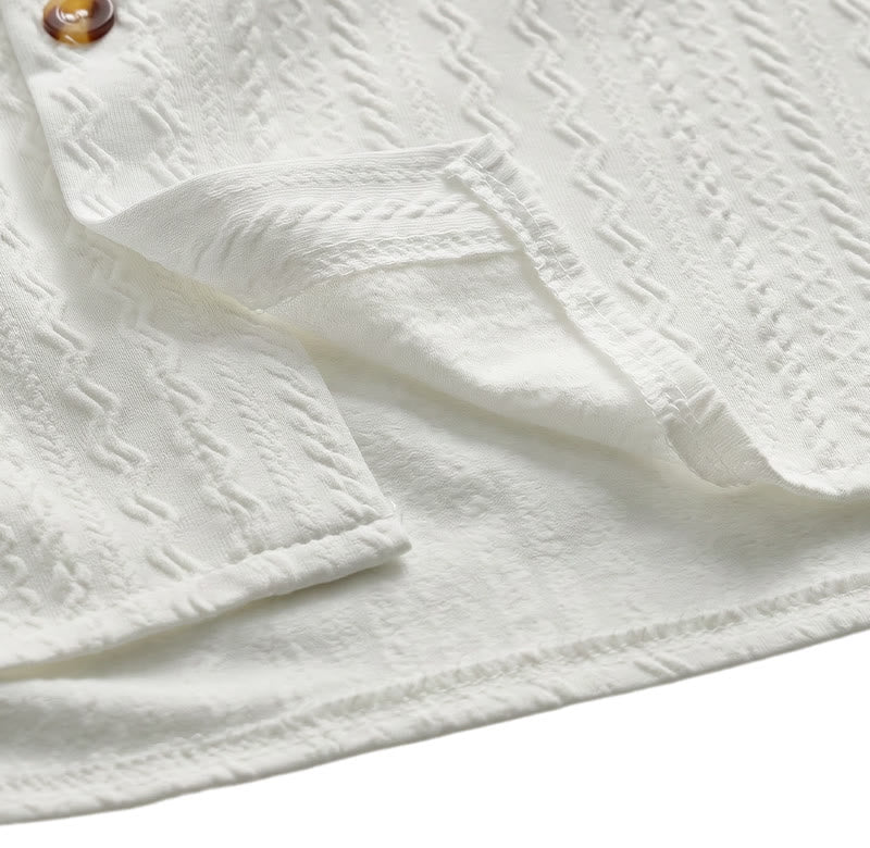 White Textured Resort Wear Jacquard Weave Shirt - image 8