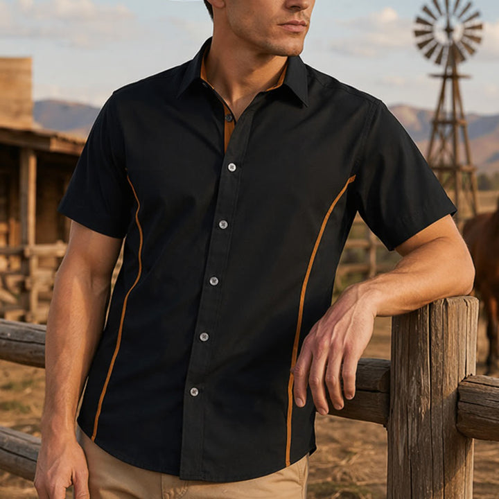 Men's Trendy Two-Tone Contrast Trim Cotton Shirt - Black - 2XL - image 6
