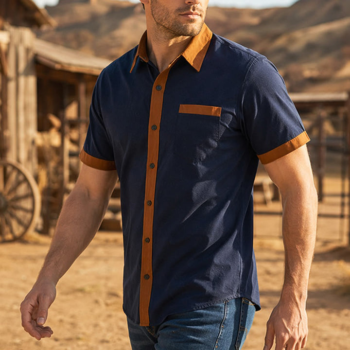 Men's Summer Bodybuilder Style Contrast Orange Trim Shirt - Navy - 2XL - image 12