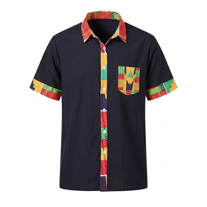 Men's Ethnic Print Patchwork Festival Statement Shirt - image 7